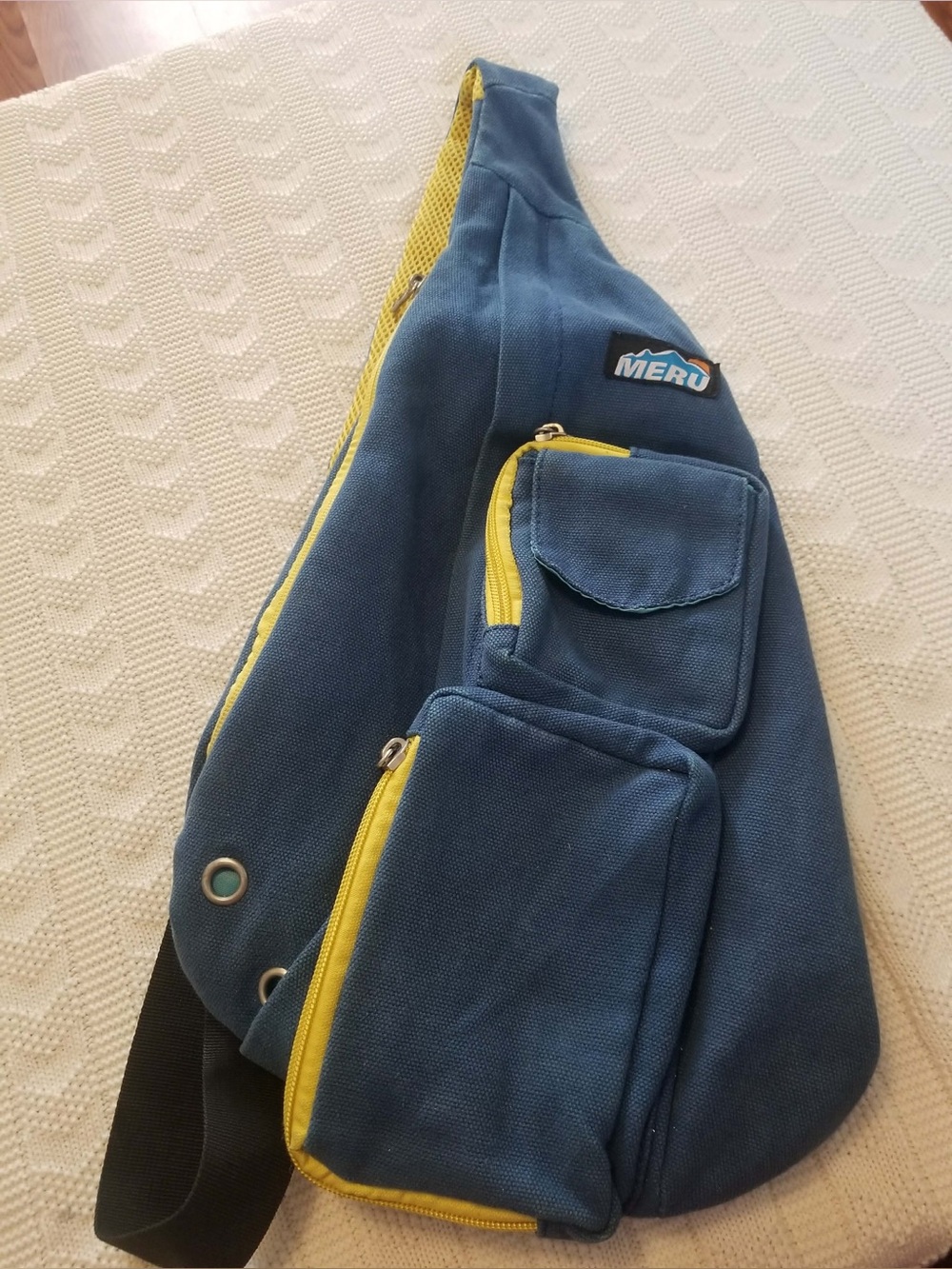 Meru Blue and Yellow Sling Chest Bag for Men